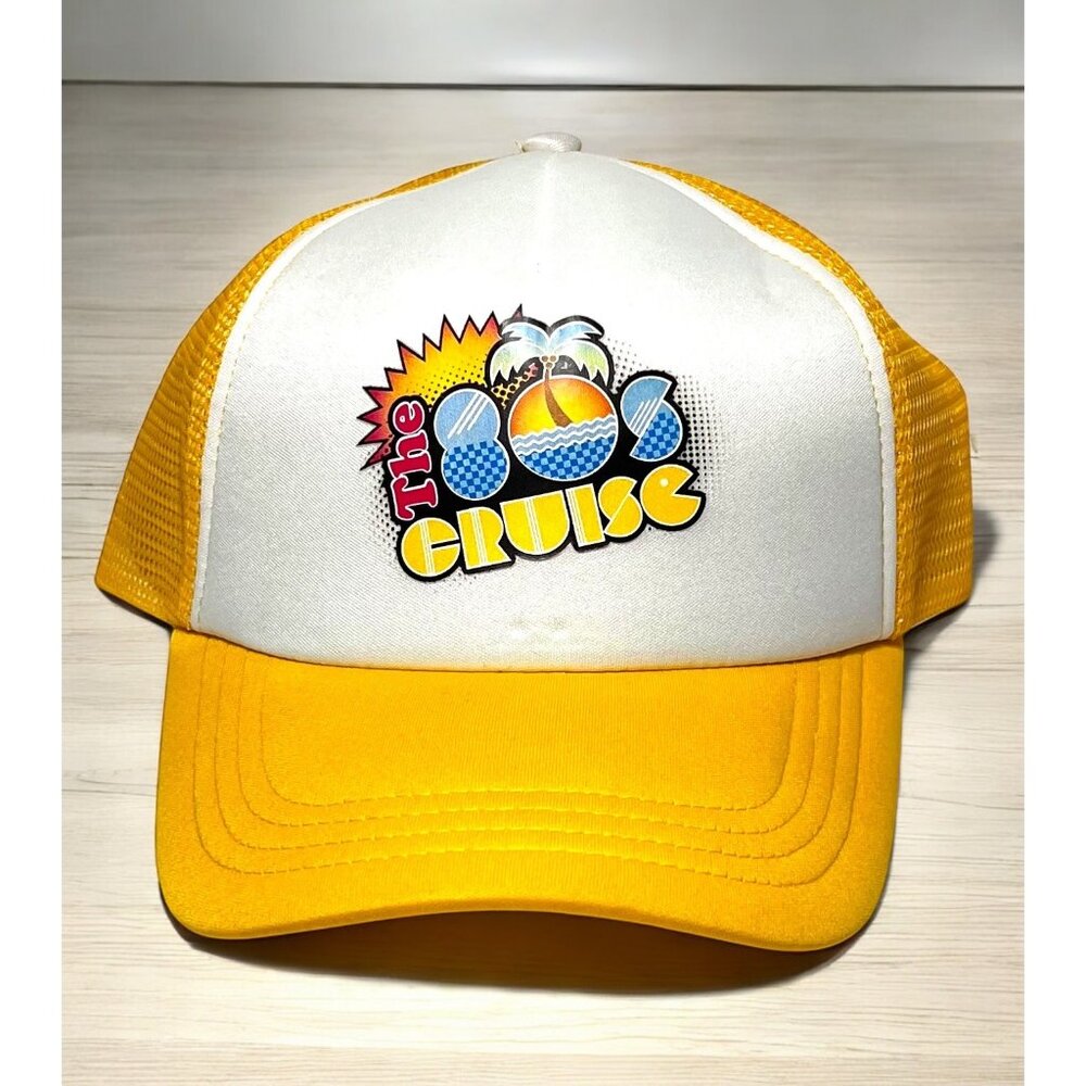 The 80s Cruise Retro Snap Back Puffy Mesh Trucker Hat Yellow & White 80s 90s